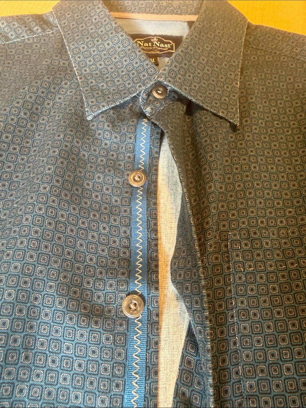 Nat Nast Light Blue Micro-Pattern Button Down Shirt- 70% silk